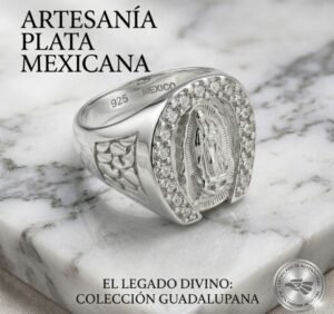 Anillo de plata Virgen de Guadalupe con Zirconias y diseño artesanal