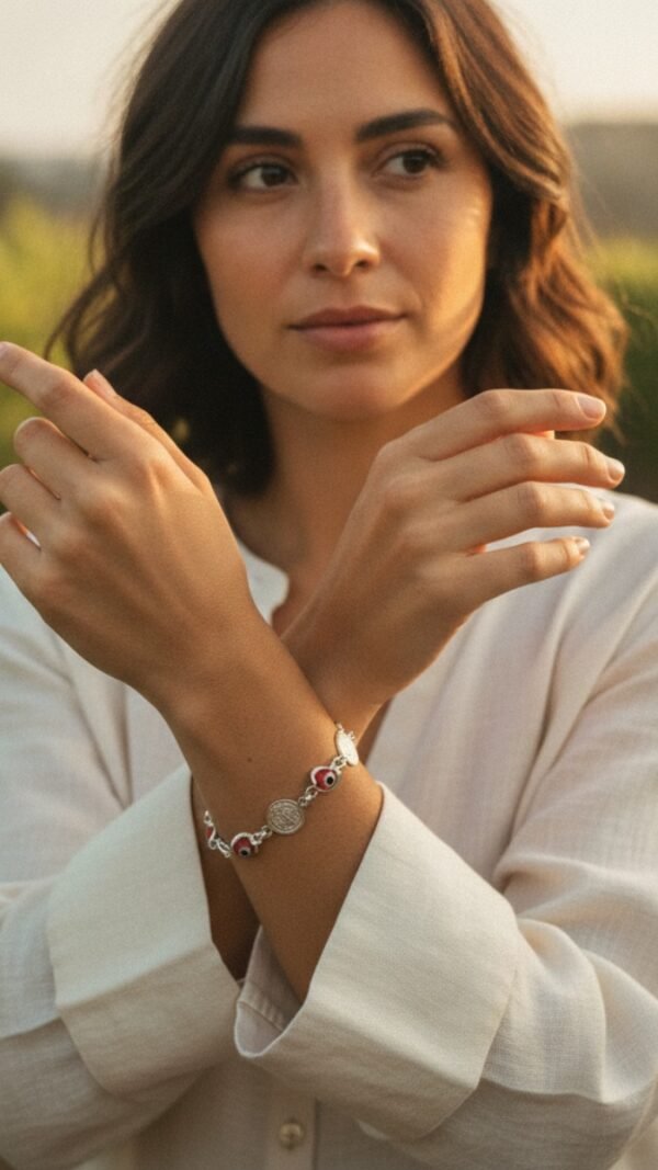 Pulsera de Plata Esotérica, San Benito y Ojo Turco
