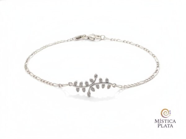 Pulsera Ligera Hoja con Zirconias, plata 925